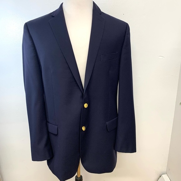 Lauren Ralph Lauen Blazer Men 44L  Navy Blue Gold‎ Buttons Sport Coat Business - Picture 1 of 14